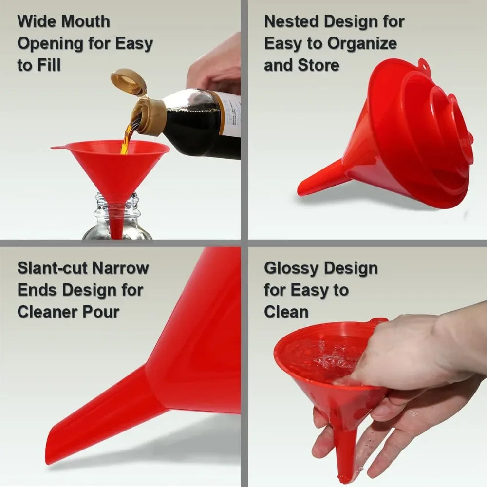 4-piece/set Kitchen Funnel Suitable for Automotive Home Kitchen Function Plastic Funnel, Mini, Small, Medium and Large Funnels
