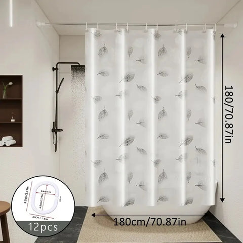 1pc Leaf Pattern Plastic Shower Curtain, Lightweight Bath Curtain Liner with Plastic Hooks, Transparent Curtain, Bathroom Decor