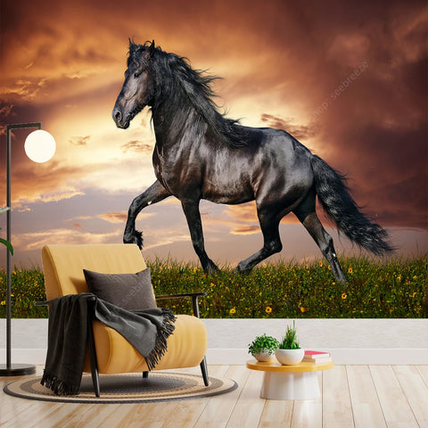 Majestic Black and White Horse Tapestry Elegant Equine Wall Art for Living Room Bedroom Decor Modern Boho Style Home Design