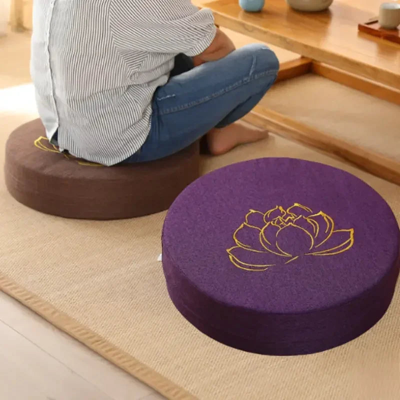 Yoga Meditation Cushion Round Thickened Embroidered Lotus Cushion with Backrest and Pillow 40*6cm Tatami Is Removable Washable