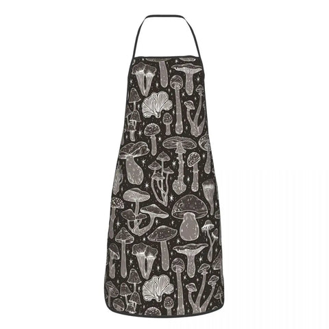 Unisex Vintage Night Mushrooms Apron Adult Women Men Chef Tablier Cuisine for Cooking Kitchen Botanical Forest Garden Painting
