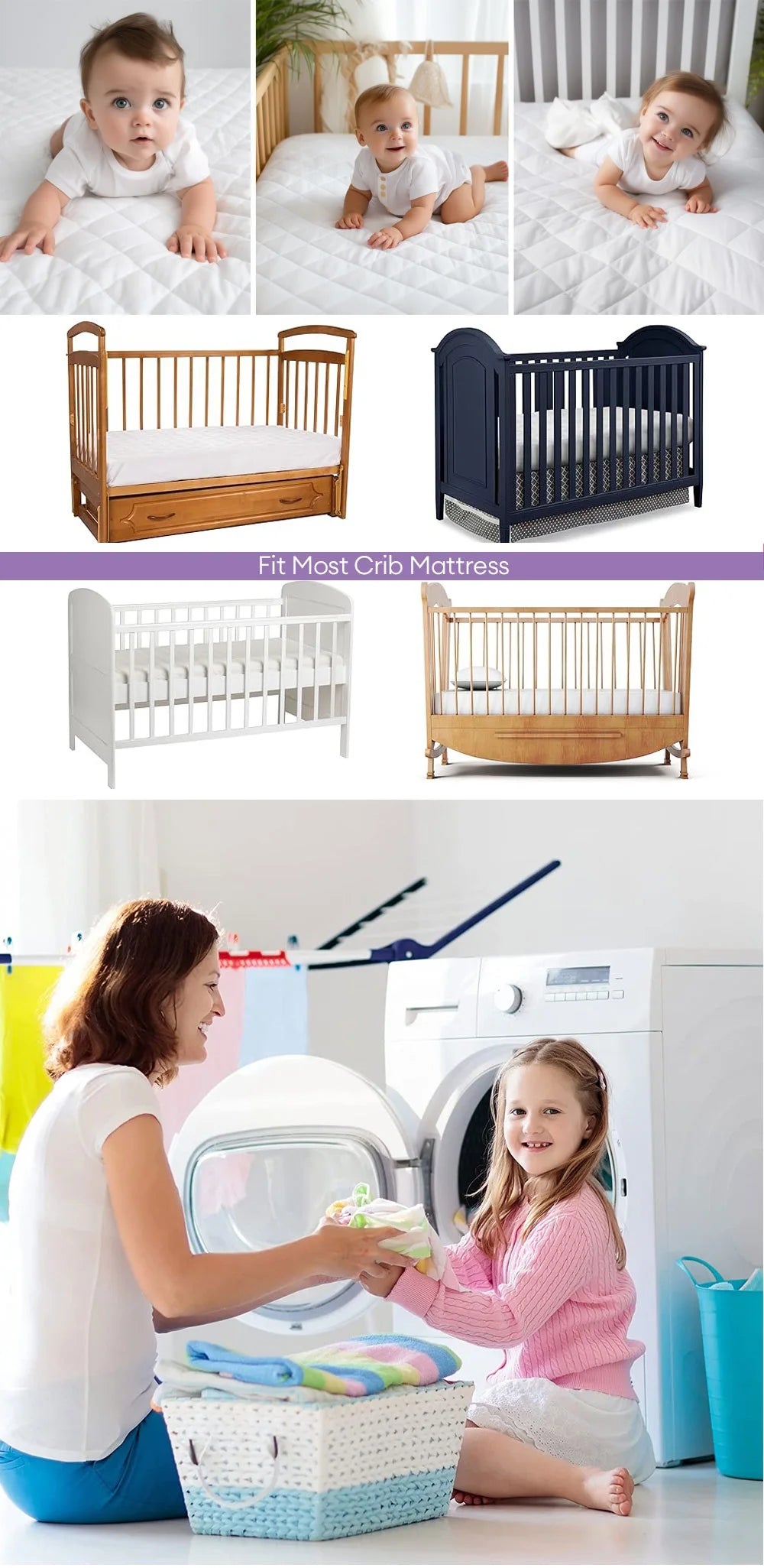 1pc Crib Mattress Protector Smooth Waterproof Mattress Cover Washable Anti Mites Bed Cover