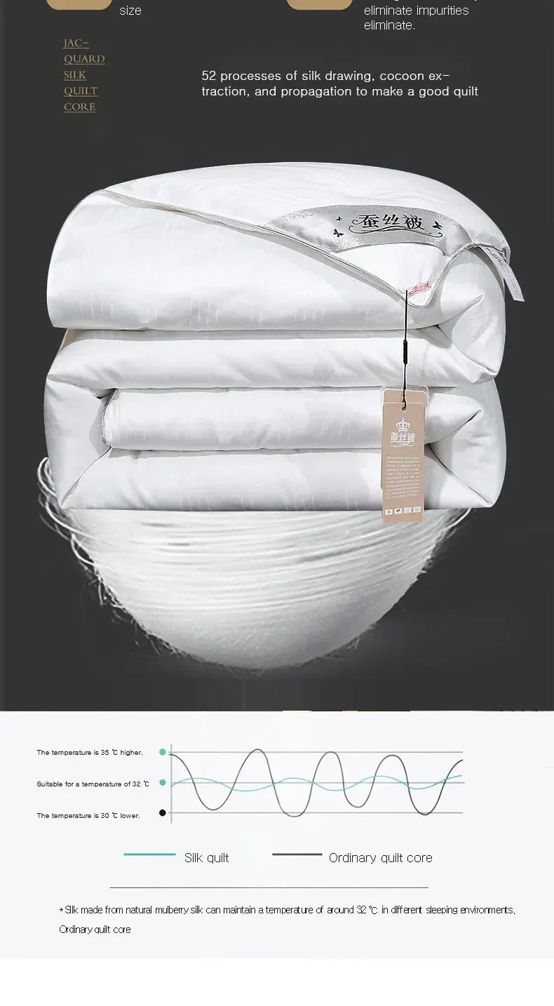 100% Mulberry Silk Quilt Healthy Beauty Handwork Silk Comforters Duvet Silk Filled Double Queen King Quilt 1PCS Durable Bedding