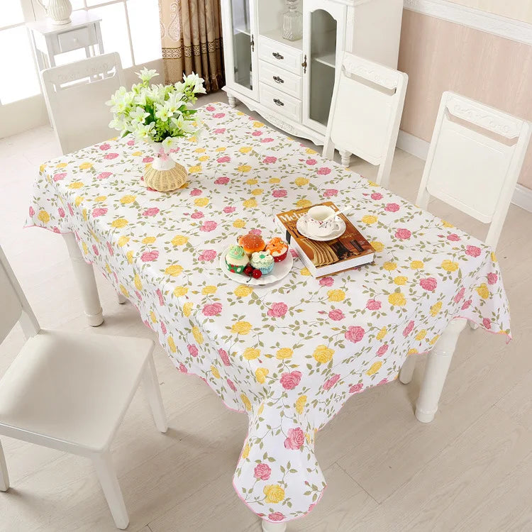 1pcs PEVA Waterproof Oilproof Tablecloth Washable Fabric For Dining Table Kitchen Decor Beautiful Flower Pattern Table Cloth