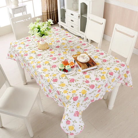 1pcs PEVA Waterproof Oilproof Tablecloth Washable Fabric For Dining Table Kitchen Decor Beautiful Flower Pattern Table Cloth