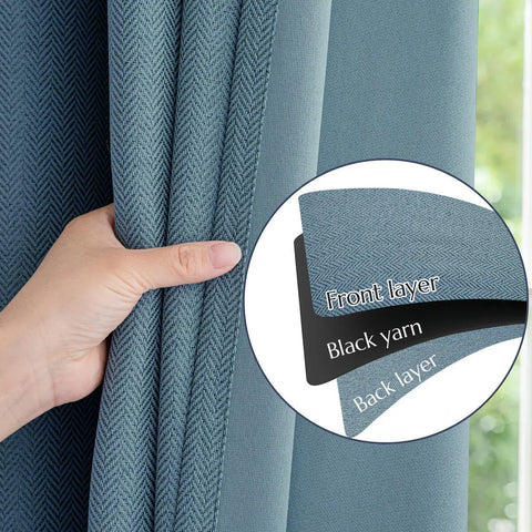 JINCHAN Room Darkening Curtains  Bedroom Herringbone Curtains 63 Inch Length For Living  Room Grommet Tops 2 Panels Window Drape