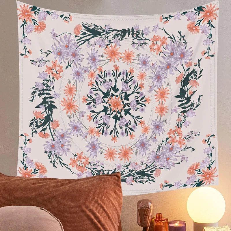 Macrame Wall Decor Tapestry Mandala Flower Psychedelic Bohemian Wall Hanging Home Living Room Dorm Bedroom Decor Aesthetic Tapiz