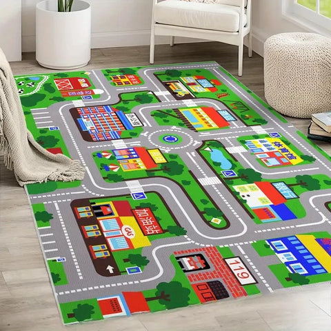 1pc Children's Educational City Life Playmat Rug Road Traffic System Carpet for Bedroom Playroom Fun Learning Floor Mat Safe Kid