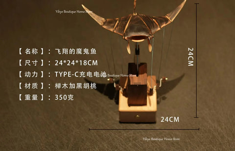 Hand-carved Flying Manta Ray Kinetic Sculpture - Unique Wooden Desktop Ornament for Home/Office Decoration & Gifting