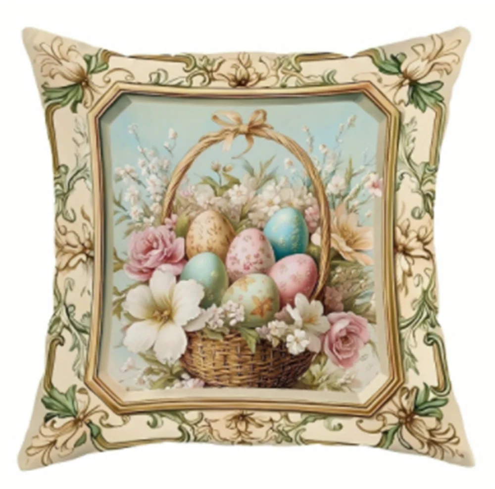 Easter flower pillow cover, holiday decoration sofa cushion cover, sofa home decoration, room decoration, office decoration, liv