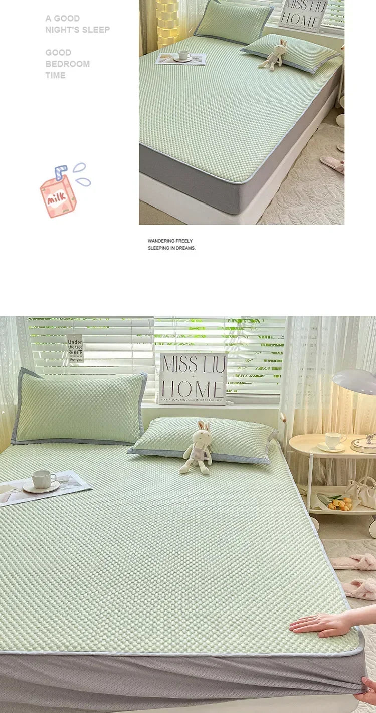 Summer Cooler Latex Bed Fitted Sheet Set Soft Air-conditioning Mat Bed Skirt Washable Solid Anti-slip Mattress Protector Cover