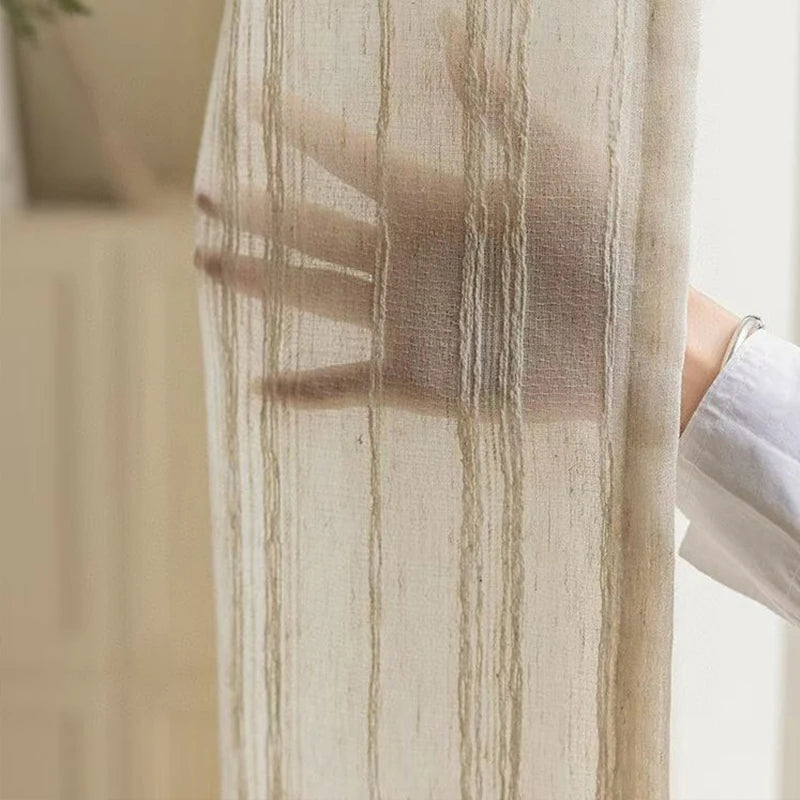 1/2 Panles Japanese Harajuku Style Striped Linen Gauze Curtains, Living Room And Bedroom Gauze Curtains