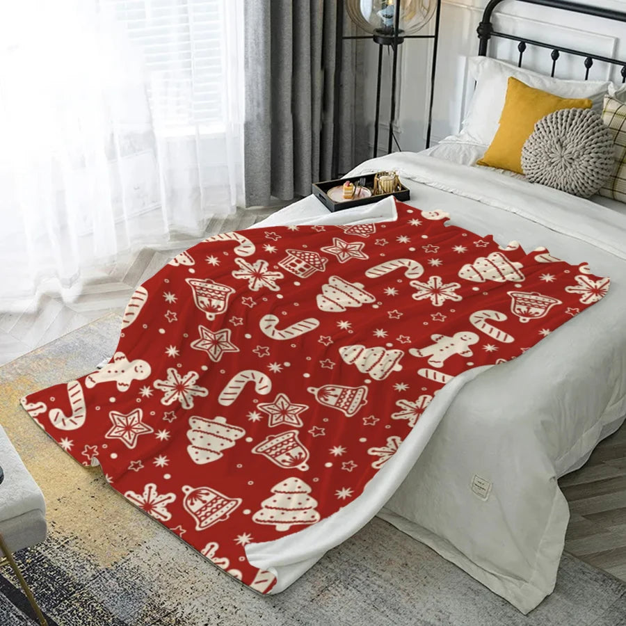 Christmas Pattern Blanket Microfiber Flannel Cover Blanket Bedroom Living Room Sofa Soft And Comfortable Home Decoration