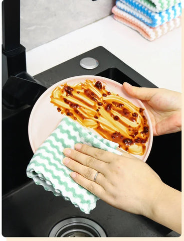 5Pcs Fleece Thickened Dish Cloth Does Not Stick To Oil Clean Kitchen Household Absorbs Water Without Shedding Scouring Pad Rag