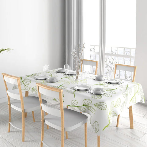 Modern Simple Green Leaves Tablecloth Perfect for Dining Tables, Reusable Kitchen Covers, Decorative Home Textiles, Washable Eas