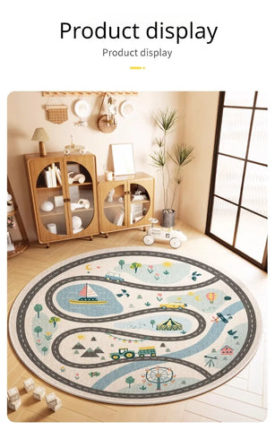 Cartoon Style Rugs for Bedroom Washable Living Room Decoration Round Carpet Anti-slip Children's Room Floor Mat Soft Bedside Rug