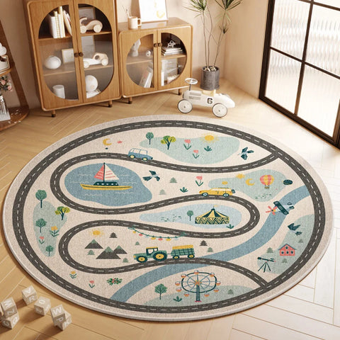 Cartoon Style Rugs for Bedroom Washable Living Room Decoration Round Carpet Anti-slip Children's Room Floor Mat Soft Bedside Rug