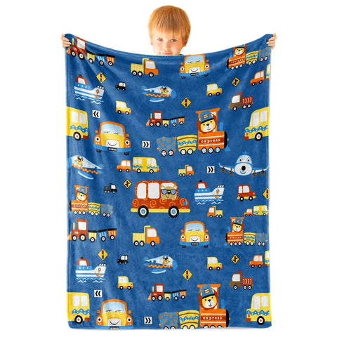 Yellow Construction Truck Blanket Cartoon Tractor Cars Flannel Throw Blankets for All Season Kids Boys Excavator Sofa Blanket