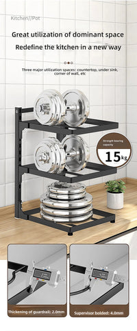 Kitchen Shelf Space-saving Kitchenware Storage Rack Adjustable Pot Rack 2-4 Tiers Under Sink/Corner Applicable