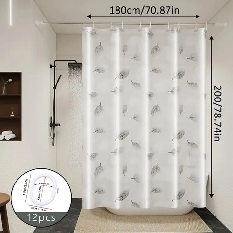 1pc Leaf Pattern Plastic Shower Curtain, Lightweight Bath Curtain Liner with Plastic Hooks, Transparent Curtain, Bathroom Decor