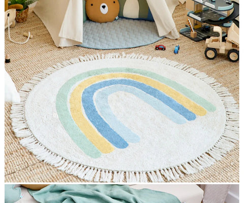 Cute Round Rug Bedroom Tassel Carpet Mat Bedside Kids Room Ddecoration Cartoon Floor Mats Home Soft Machine Washable Area Rugs