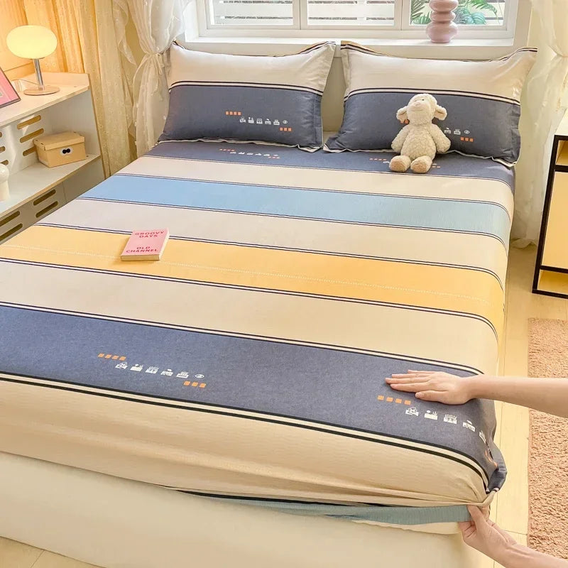 100%Cotton Bed Sheet on Elastic Cute Dinosaur Printed Mattress Cover for Kids Cartoon Pure Cotton Bed Linen (without pillowcase)