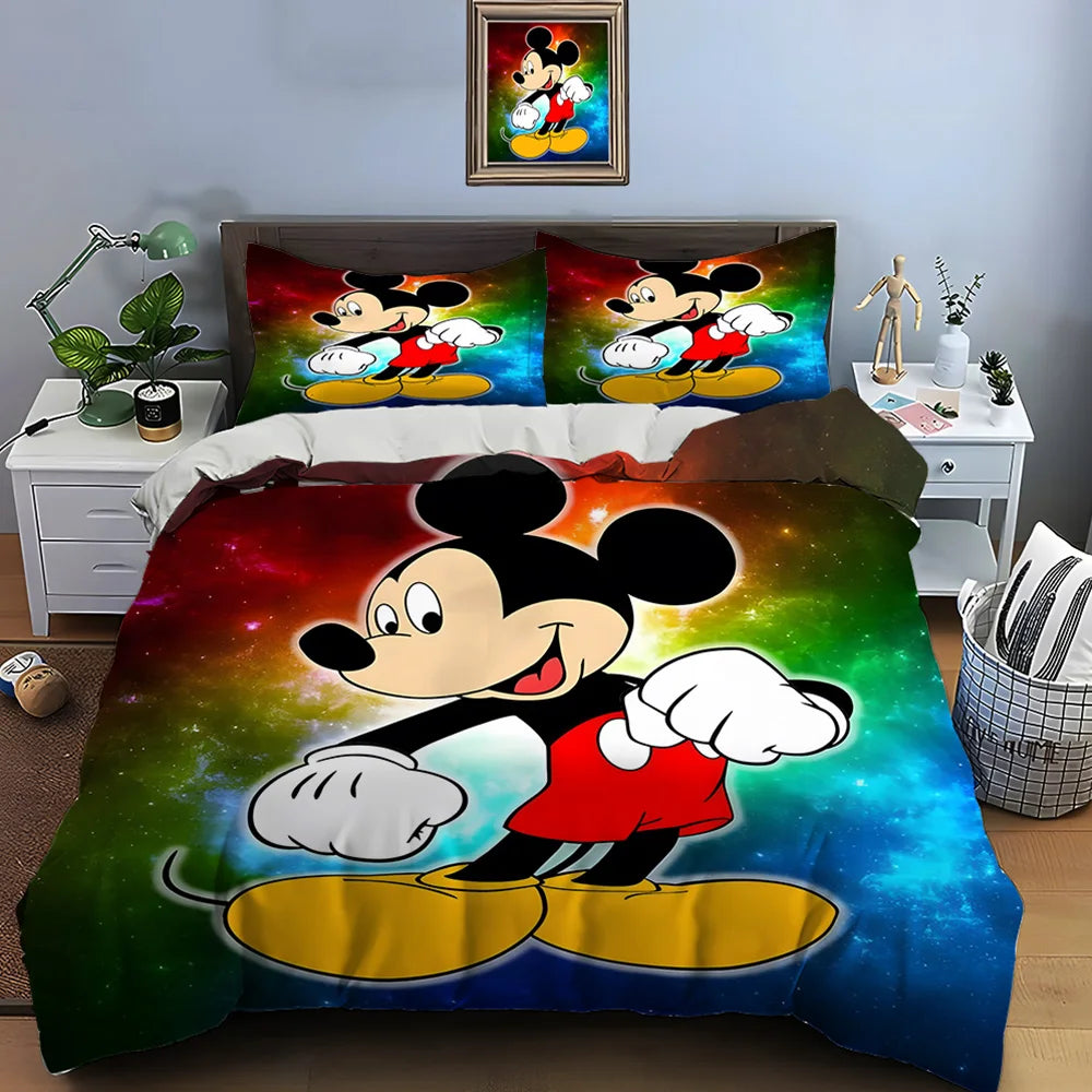 3PC Disney Mickey Mouse Printed Bedding Set Duvet Cover Anime Quilt Adult Kids Birthday Gift Full Size Bedding Set Luxury Gifts
