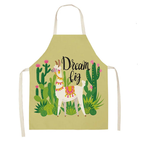 Alpaca Llama Cactus Printed Cotton Linen Sleeveless Aprons Kitchen Women Pinafore Home Cooking Baking Waist Bib Fartuchy Tablier