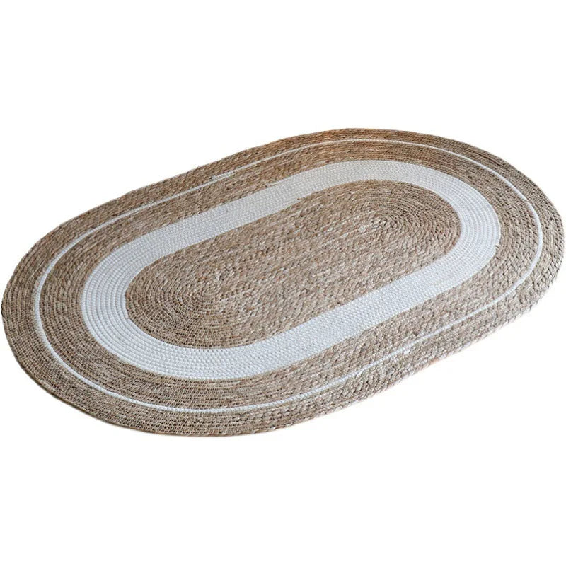 HeMu-Woven Rattan Round Carpets for Living Room, Bedroom Straw Rugs, Natural Plants Floor Mats, Bedside Garden Table Grass Mat