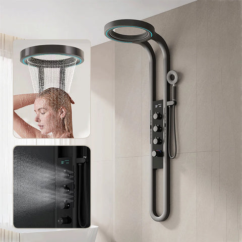Modern High End Rainfall Shower Panel SPA Massage Jet Waterfall Showers Column Taps Set LED Display Smart Bathroom Shower System