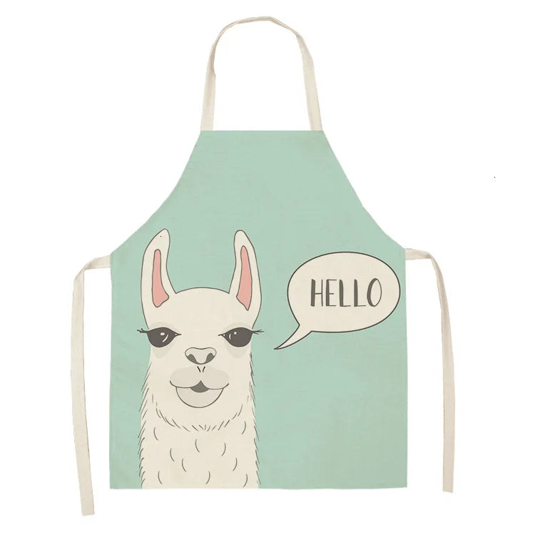 Alpaca Llama Cactus Printed Cotton Linen Sleeveless Aprons Kitchen Women Pinafore Home Cooking Baking Waist Bib Fartuchy Tablier