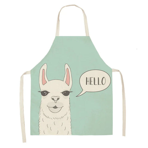 Alpaca Llama Cactus Printed Cotton Linen Sleeveless Aprons Kitchen Women Pinafore Home Cooking Baking Waist Bib Fartuchy Tablier