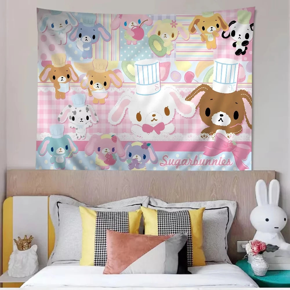 Sanrios Cinnamoroll Kawaii Cartoon Tapestry for Kids Girl Gift Korean Room Decoration Wall Hanging Bedroom Home Dorm Tapestry