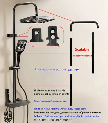 Gray Bathroom Shower Set Piano Key ABS Anti-Rust Shower System Set Wall-Mounted Bathtub Hot and Cold Water Bathroom Accessories
