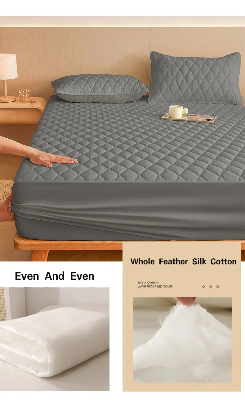 1PC Thicken Solid Color Checked Mattress Cover,Cotton-padded Breathable,Dust Proof,All SeasonsSuitable For The Bedroom,