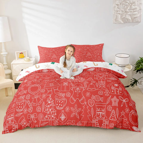 Homewish Girly Christmas Nutcracker Duvet Cover Set for Kids,Princess Cute Bowknot Bedding Set,Pink Abstract Stripes Bed Set