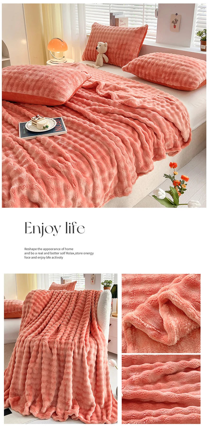 1 Pc Luxury Faux Rabbit Fur Throw Blanket Soft Warm White Striped Fluffy Blankets for Sofa Office Naps Single Double Plush Plaid