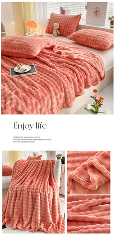 1 Pc Luxury Faux Rabbit Fur Throw Blanket Soft Warm White Striped Fluffy Blankets for Sofa Office Naps Single Double Plush Plaid