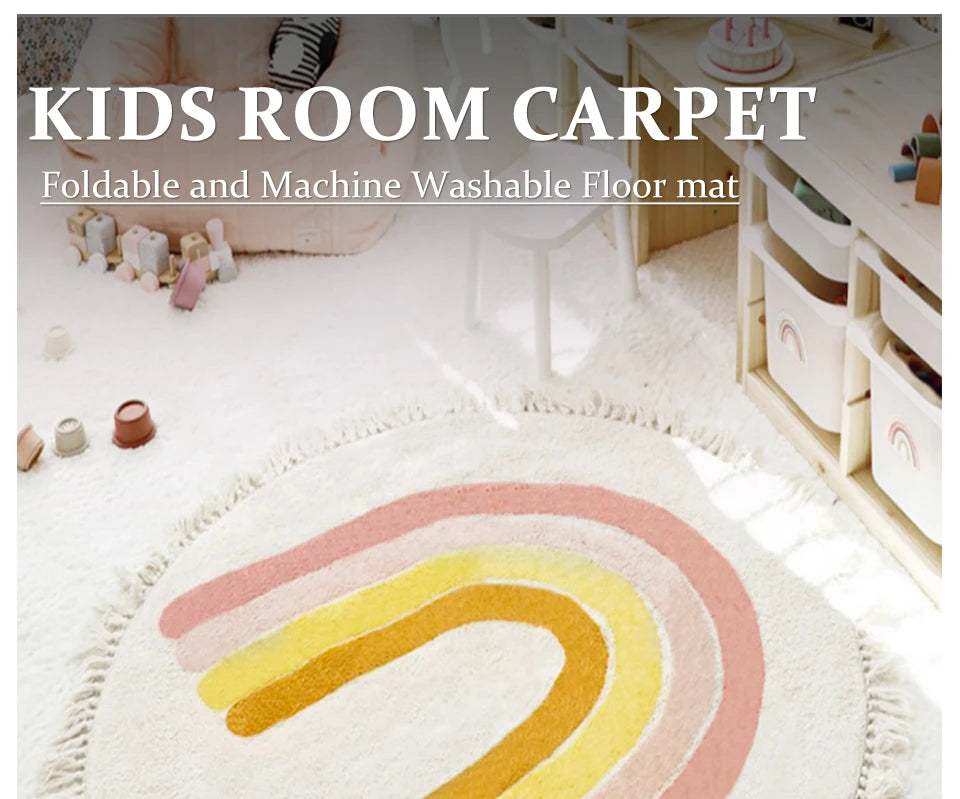 Cute Round Rug Bedroom Tassel Carpet Mat Bedside Kids Room Ddecoration Cartoon Floor Mats Home Soft Machine Washable Area Rugs