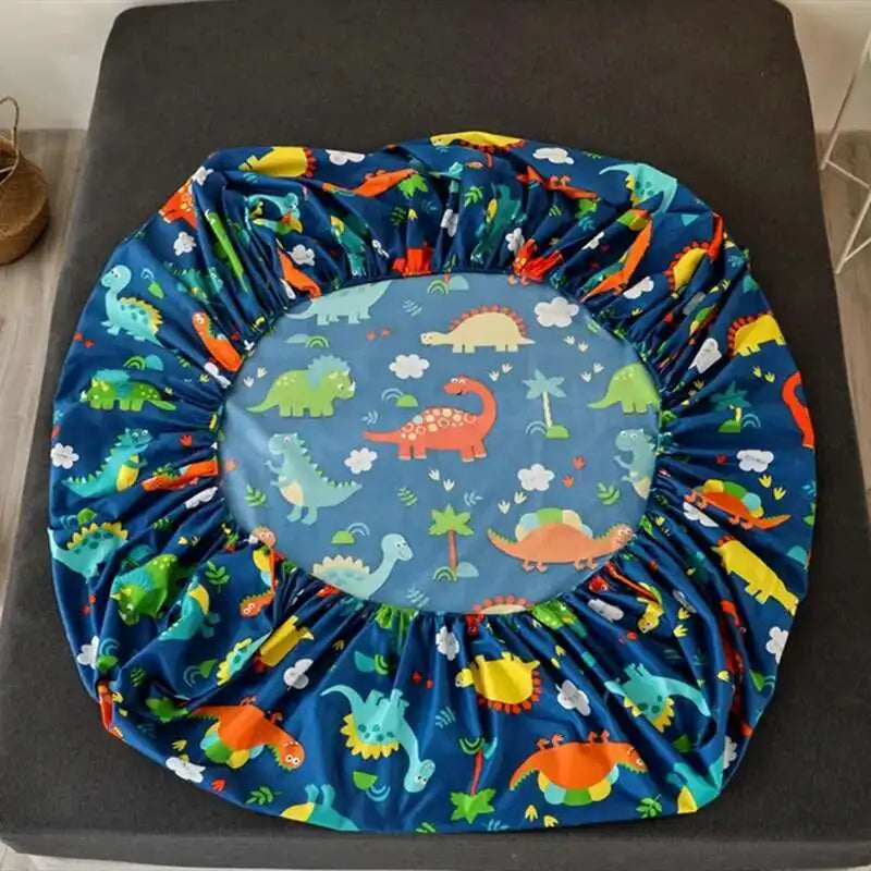 Solstice Kids Dinosaur Bed Sheet Set - Cartoon Printed Draps De Lit With Pillowcase, Elastic Fitted (Single/Twin, 100% Cotton)
