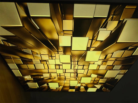 2025 3D 03 Golden Geometric Patterns For Luxurious Stretch Ceiling Decoration натяжной потолок