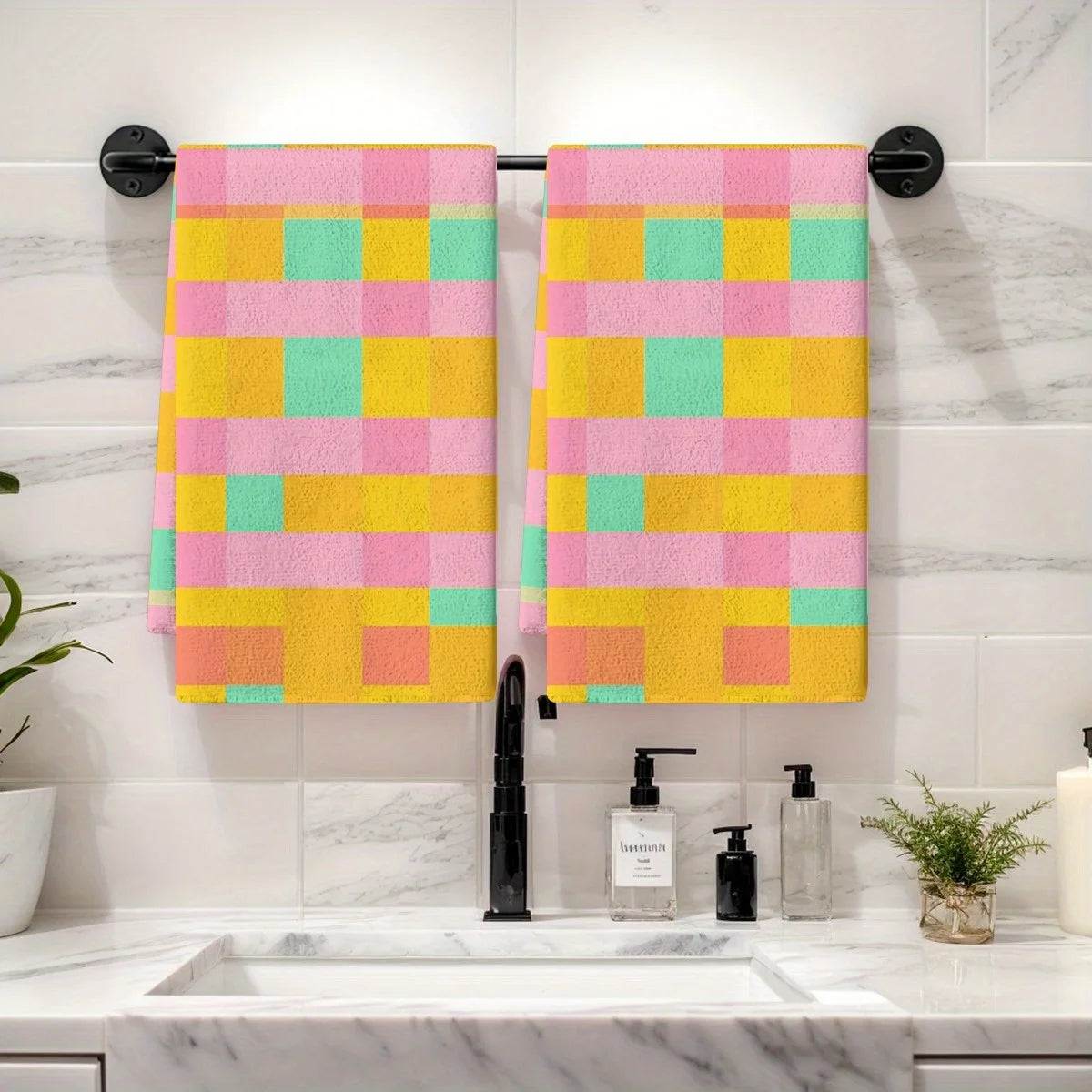 2PCS Soft Absorbent Kitchen Towels Dish Towel Geometric Lattice Dish Cloths Holiday  Dry Cloth For Kitchen Home Decoration