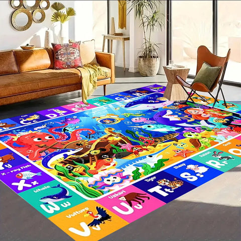 Cartoon Zoo ABC Kid Rug for Playroom Classroom Play Rug Kid Play Mat Alphabet Rug Primary School Preschool Mat Room Learning Use