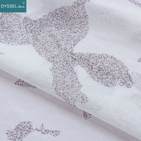 Natural Printed Sheer Curtains Linen Textured for Living Room Maple Leaf Design Farmhouse Style Window Panel Drapes Grommet Top