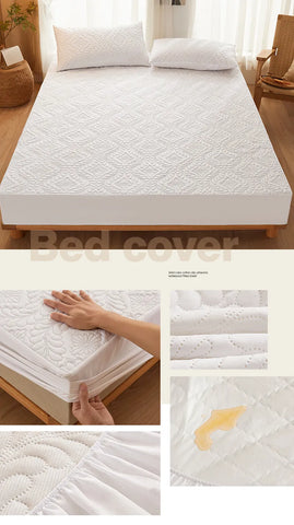 100% Waterproof Quilted Fitted Bed Sheet with Elastic Band Soft Mattress Protector Cover Twin Queen King 160x200cm Home Decor