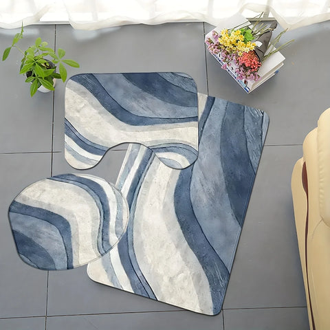 3-piece bathroom rug set, non-slip bath mat, U-shaped toilet mat, toilet seat cover, thick, soft and comfortable, rendered blue