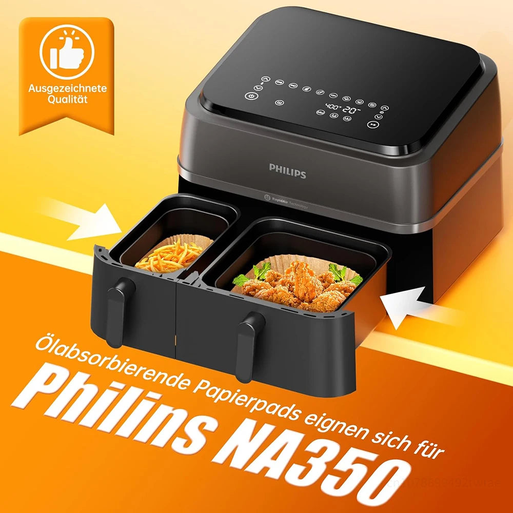 Air Fryer Baking Paper, Air Fryer Tray, Greaseproof Paper Air Fryer Compatible with Philips Airfryer Double Basket Series 3000