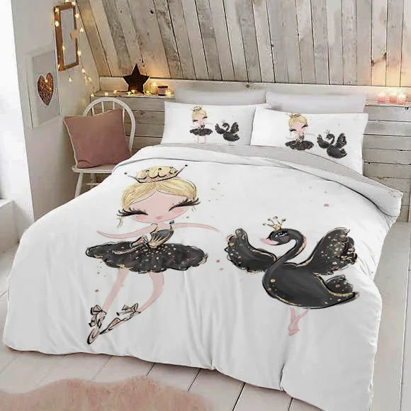 Modern Lovely Princess Kids Bedding Set Twin Size Microfiber Cartoon Unicorn Swan Ballet Girl Print Duvet Cover With Pillowcases