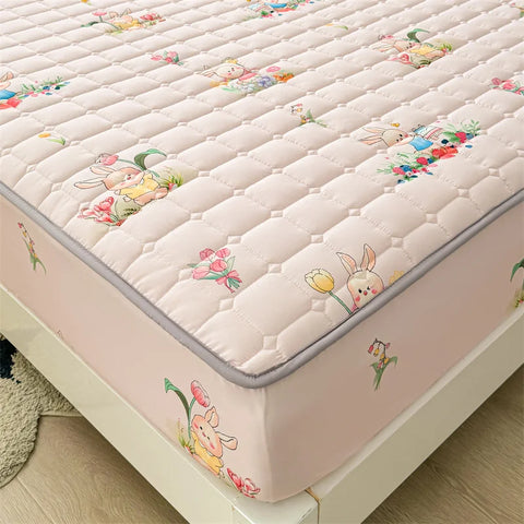 Adorable Quilted Washed Cotton Fitted Mattress Cover - Super Cute Girl's Design, Hypoallergenic