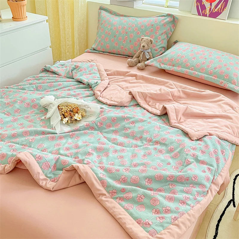 Floral Style Duvets for Summer Soft Comforter Breathable Bedspread 이불 Quilted Blanket Adults/Kids Thin Quilt (No Pillowcase)